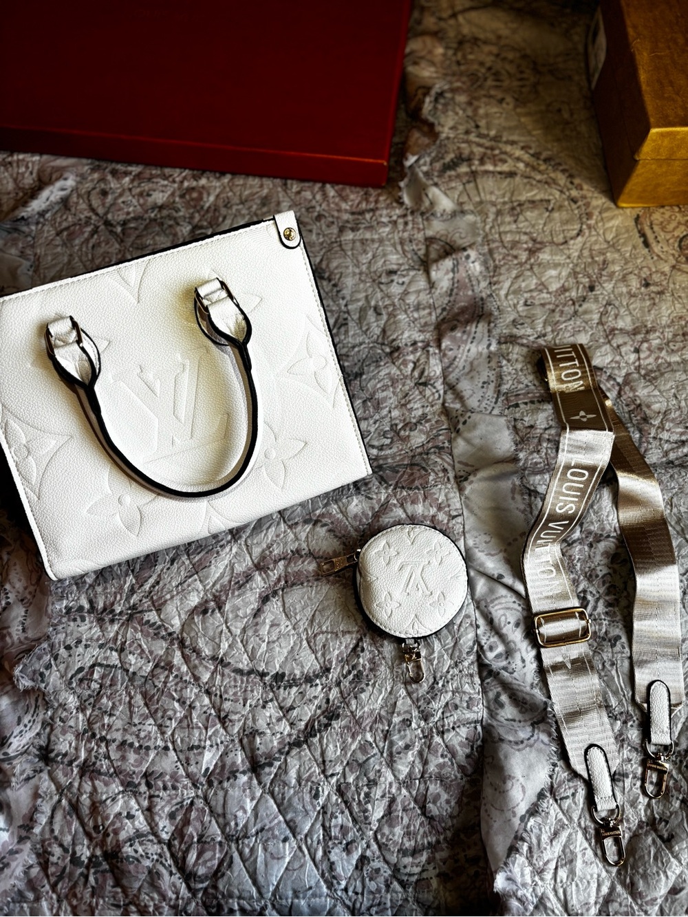 Replace White Embossed Tote with Coin Pouch